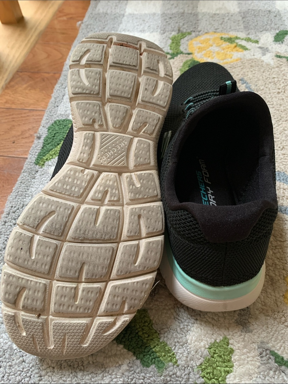 Skechers Women’s Black Athletic Sneakers with Teal Accents - Picture 4 of 4
